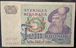 Schwedische 5 Kronen Banknote - Jahrgang 1977 - Sammlerst...