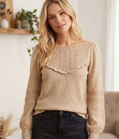 Pull maille  Vanessa Bruno beige détails dentelle M
