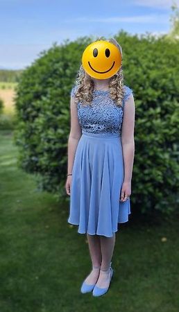 Cocktailkleid knielang taubenblau