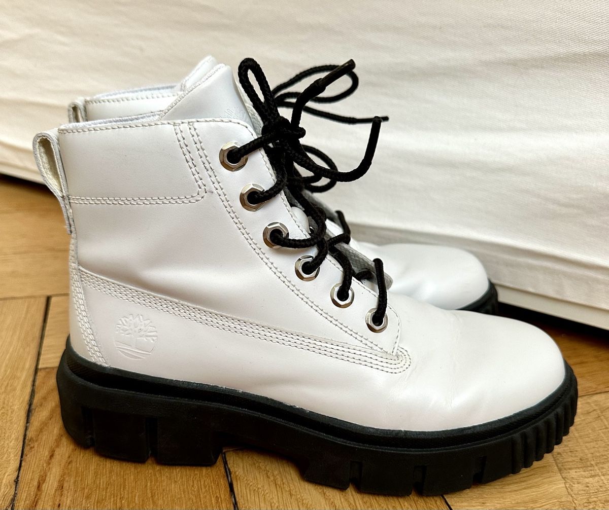Timberland Scarpe da donna: Timberland Sky White Leather Lace Up Chunky Platform Combat – Usato da Zollikon venduto da _M65_ 1