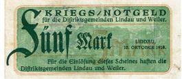 Lindau Weiler 5 Mark+Stempel 10.10.1918 VZ+-VZ++
