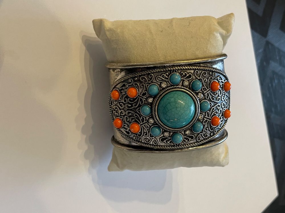 Bracelet Ancien Style étrusque – Argent Massif 800, Corail Et Pierre De Lune – Occasion à Porter