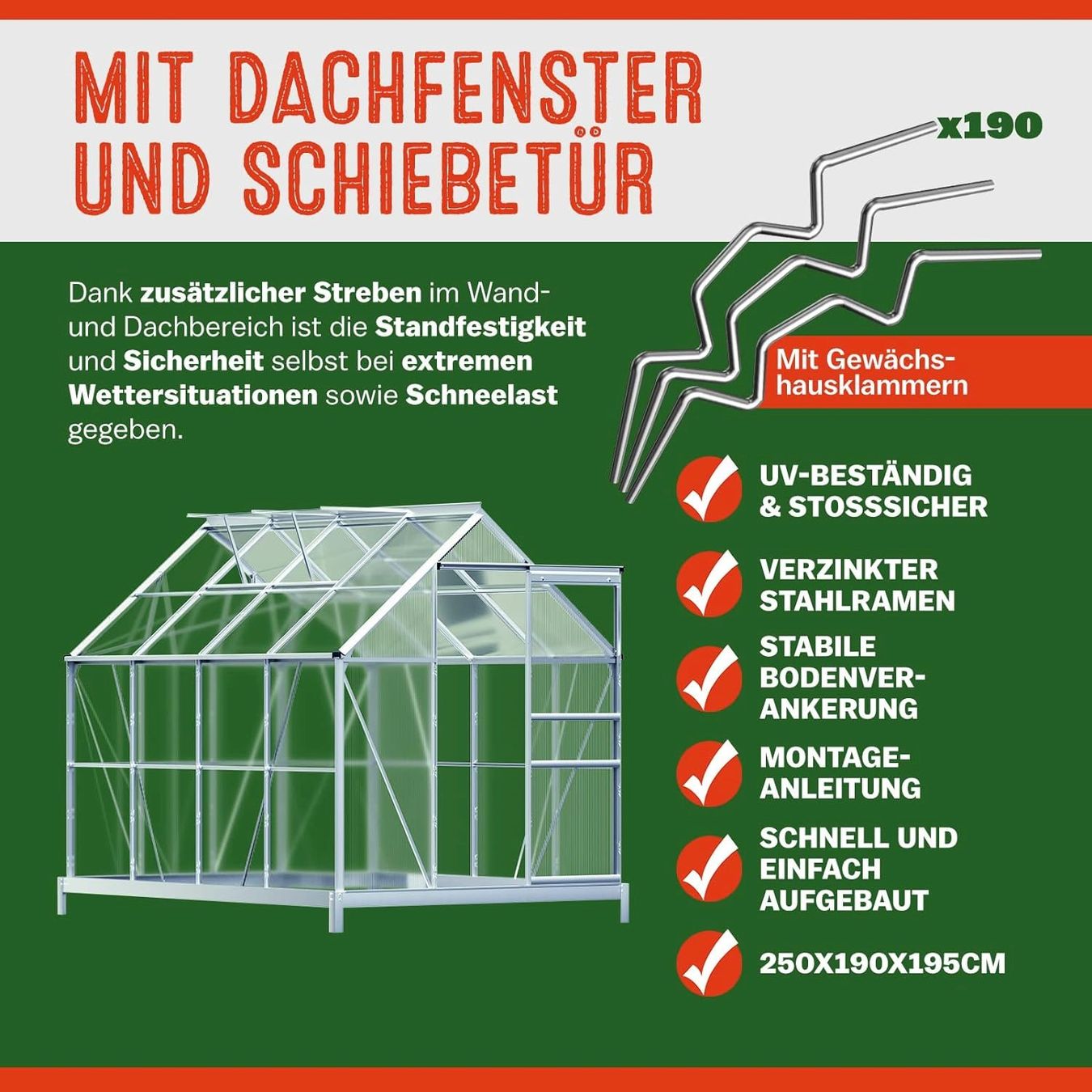 Casette da giardino & serre: Gewächshaus 250x190x195cm mit Fundament – Nuovo e nell'imballaggio originale da Bottighofen venduto da zaap 2