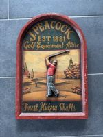 Antikes J. Peacock Golf Schild, Rarität, Holz