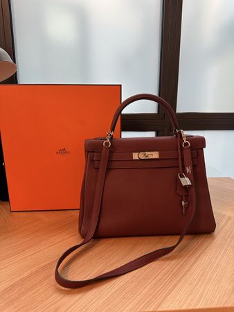 Originale HERMÈS Kelly 32 Handtasche in Bordeaux Top Zustand