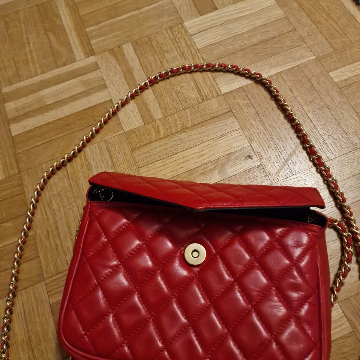 Borse da donna: Rote Ledertasche mit Goldkette, gesteppt echt Leder – Usato da St. Gallen venduto da mania03