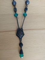 Halskette Antik Stil Vintage Retro, grün petrol, Neu
