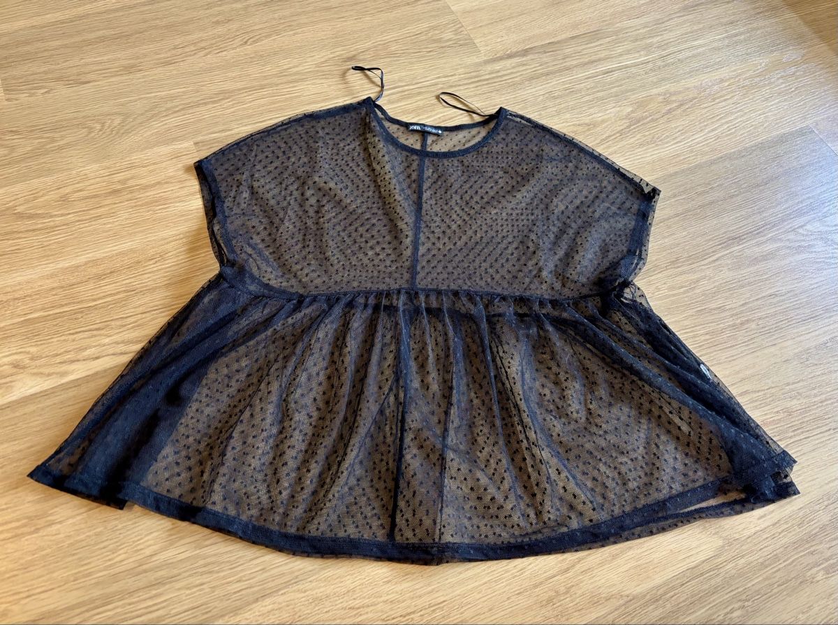 Zara Blusen: Zara Top, schwarz, Mesh, getupft – Gebraucht aus Baden von Tiffany6878 5