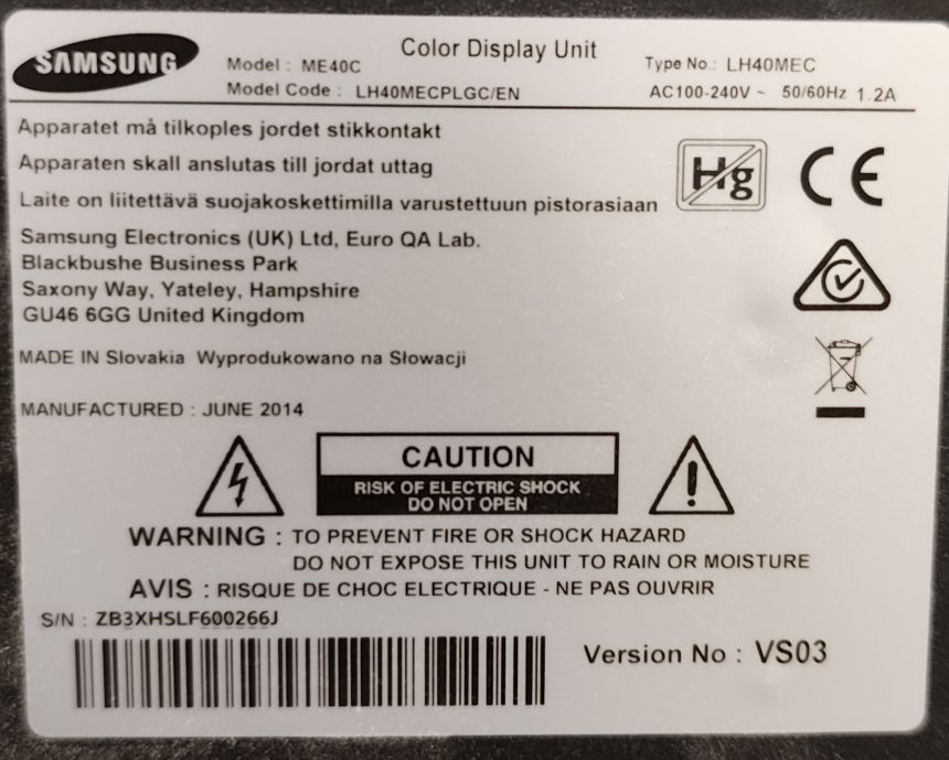 Samsung Monitor: Samsung, ME40C, Colore Display Unit, LH40MECPLGC/EN – Usato da Oberweningen venduto da Metztli 1