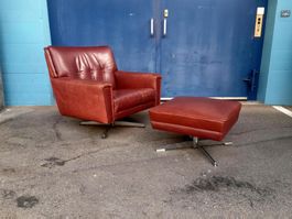 Vintage Leder Drehsessel / Sessel mit Ottomann