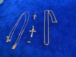Schmuckset Halsketten und Kreuze goldfarben gebraucht