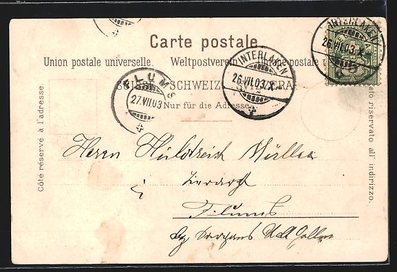 Cartoline postali: Interlaken, Strassenpartie mit Turmuhr – Usato da Berlin venduto da bartko-reher 1