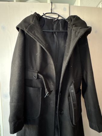Y.Yendi Black Wool Coat with Hood, Winter Outfit!