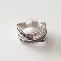 Silberring 925 mit schwarzen und weissen Zirkonia Gr. 16,8mm