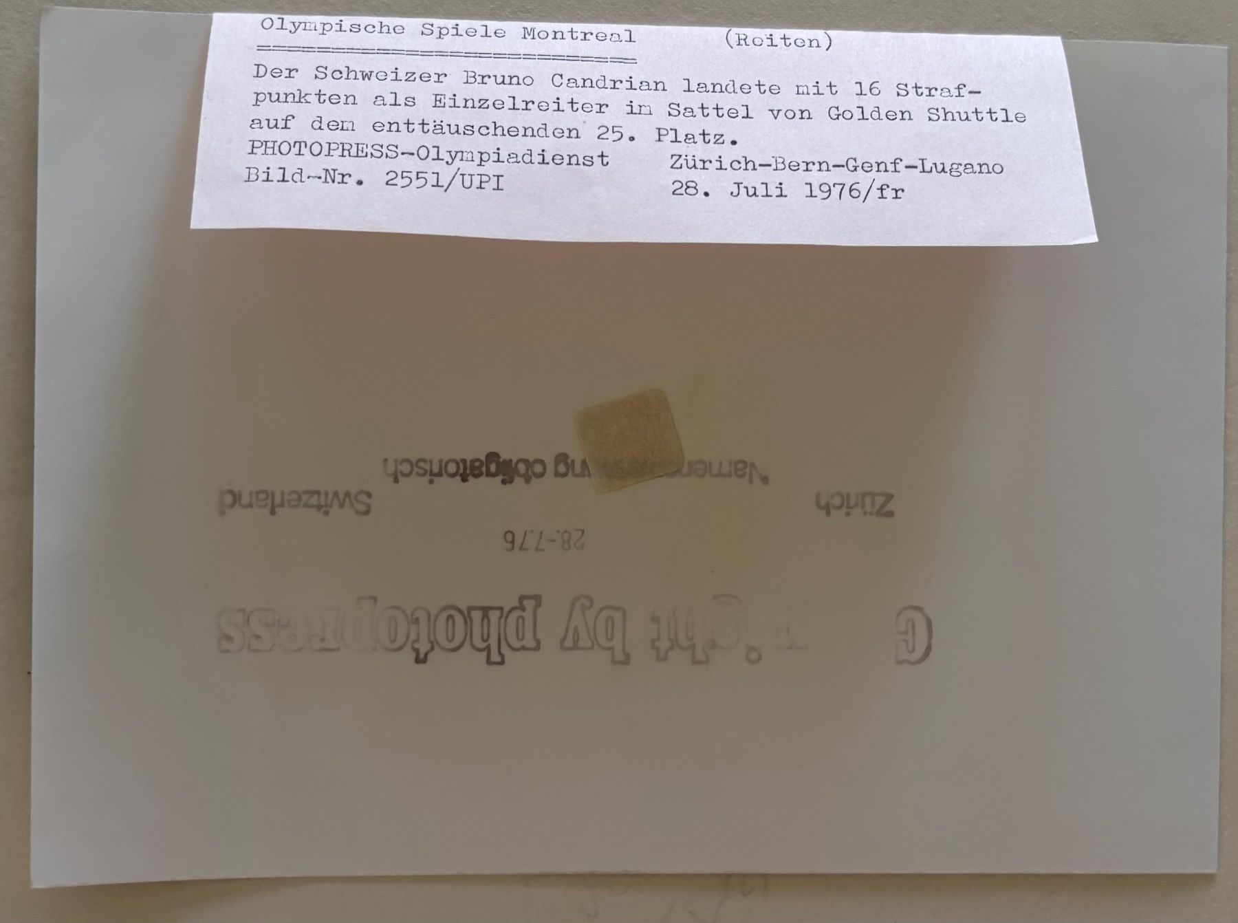 Ansichtskarten: Olympische Spiele 1976, Springreiter Bruno Candrian – Gebraucht aus Frauenfeld von Merk52 1
