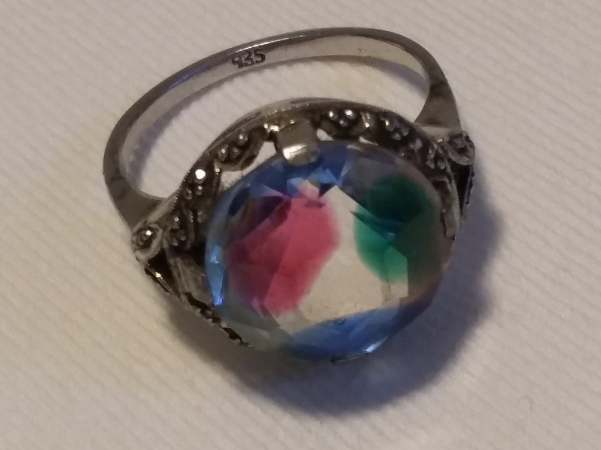 Anelli: Antiker Rheinkiesel/Irisglas 935 Silber Ring, Grösse 52 – Usato da Zürich venduto da philpip