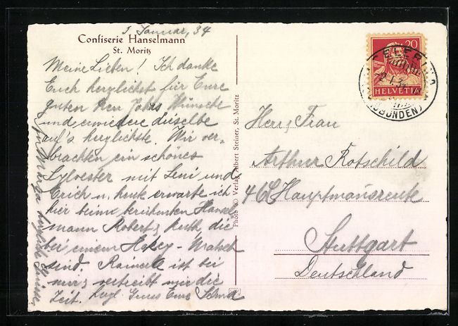Cartoline postali: St. Moritz, Cafe Confiserie Hanselmann,  – Usato da Berlin venduto da bartko-reher 1