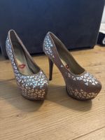 Braune Plateau High Heels Stiletto mit Nieten - Vintage
