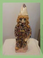 Keramik Fasnachts Figur Clown, bunte Blätter,Grösse ca. 40cm