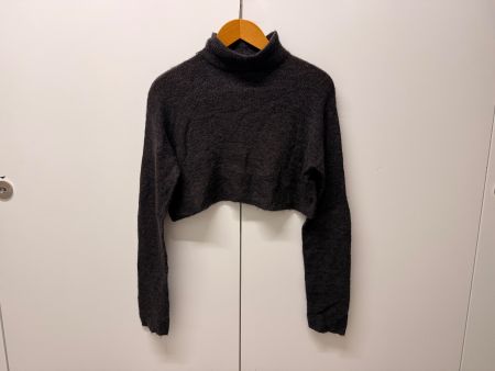 Pullover croped, damen mit Stehkragen dunkelgrau, Gr M - Top