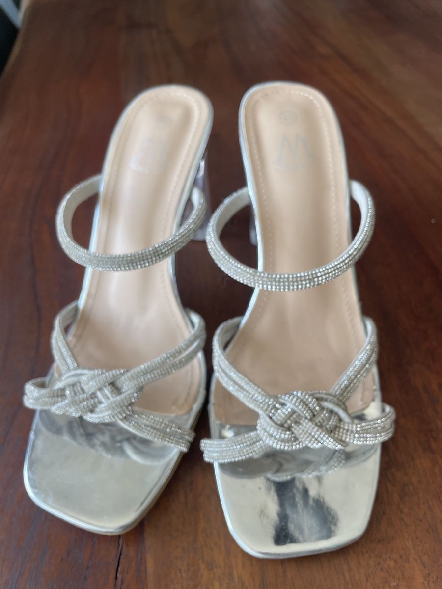 Scarpe da donna: Sandali eleganti argento con strass, 40, tacco trasparente – Usato da Basel venduto da ter_8qzp 1