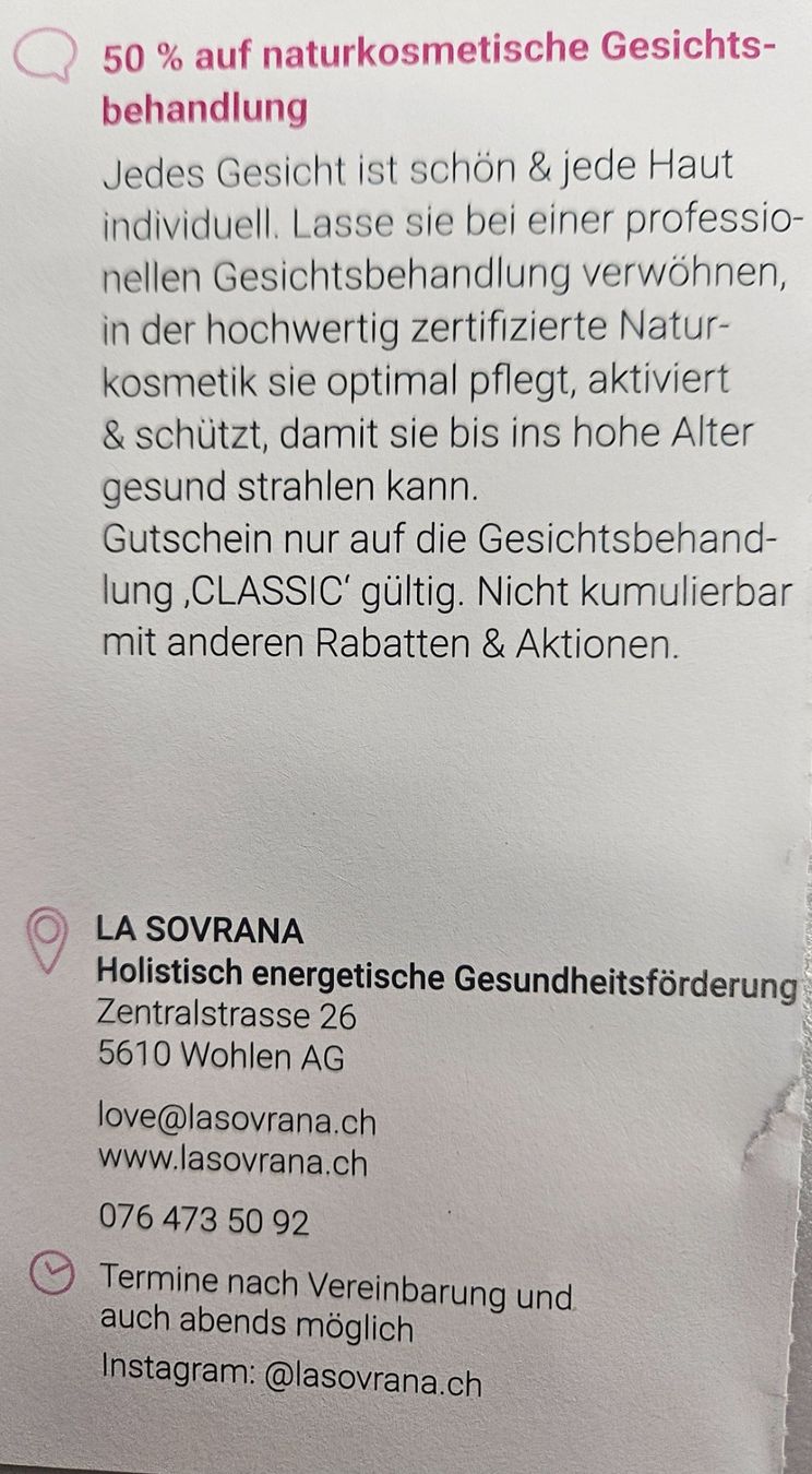 Buoni: Gesichtsbehandlung LA SOVRANA Wohlen – Nuovo e nell'imballaggio originale da Uezwil venduto da Jasmin_ 1