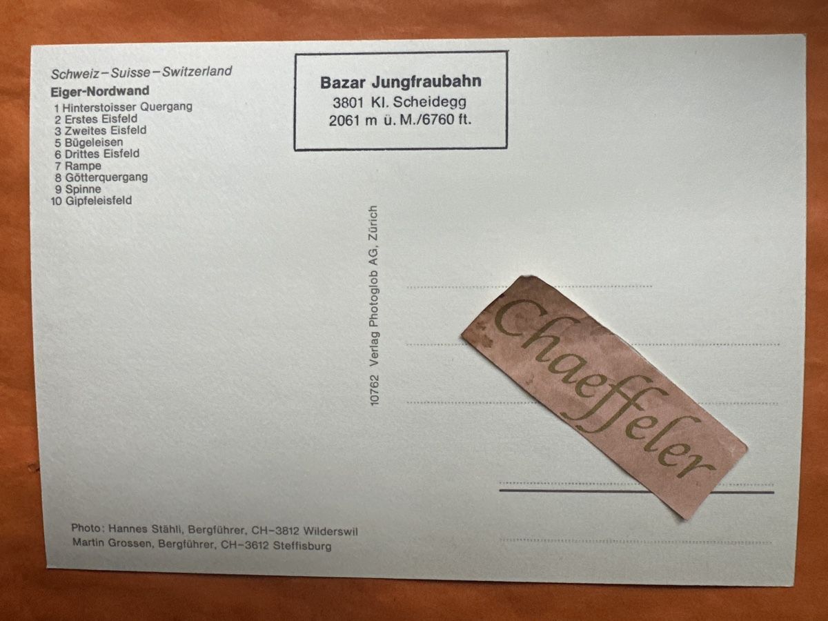 Cartoline postali: Vintage Postkarte Eigernordwand  Top! – Usato da Zürich venduto da Chaeffeler 1