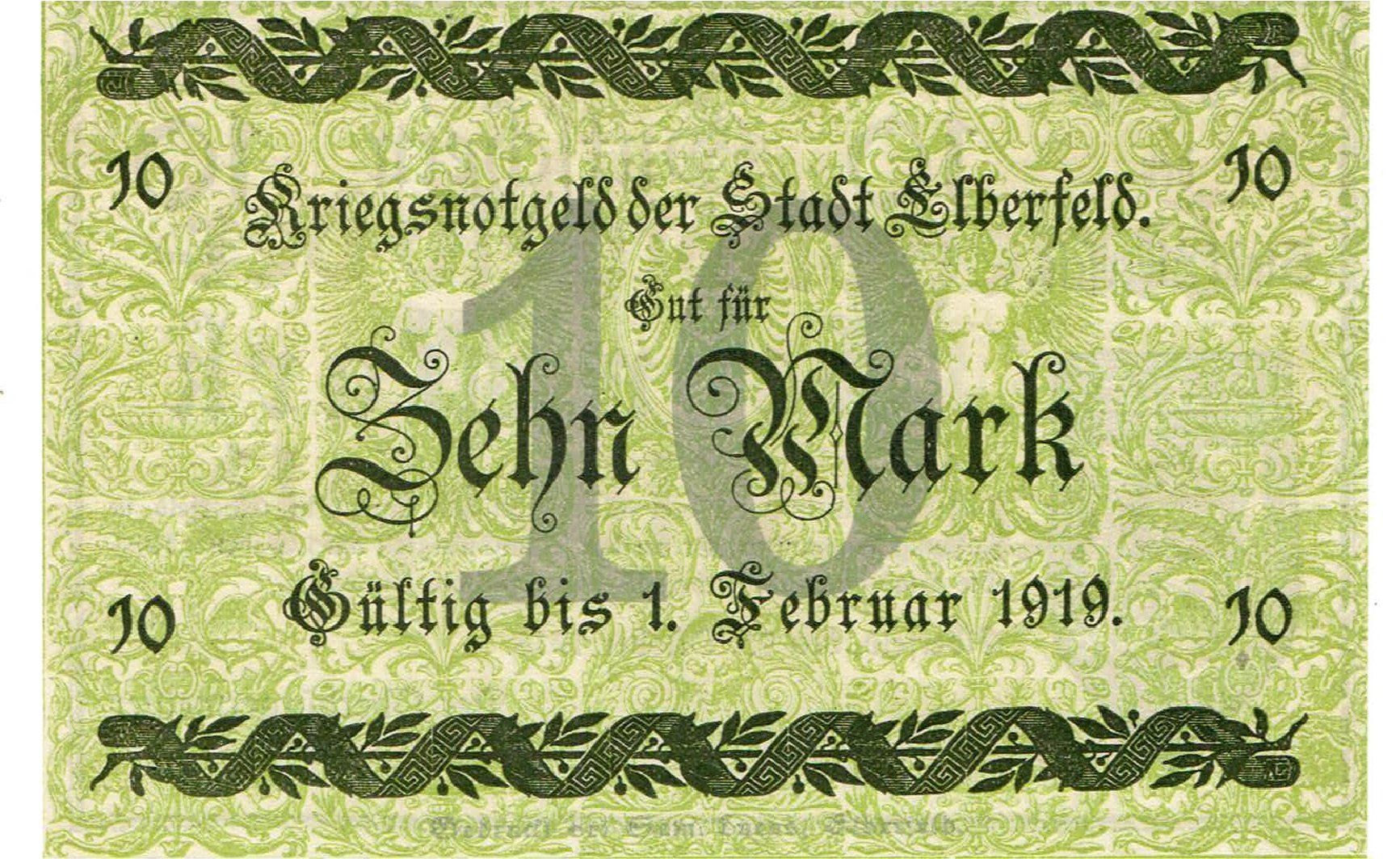 Banconote: Elberfeld 10 Mark 25.10.1918 VZ+-VZ++ – Usato da Steffisburg venduto da ber_8htf 1