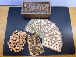 Antikes Lotto Spiel mit original Holzbox, Rarität!