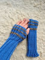 PULSWÄRMER STRICKWARE HANDSCHUHE FINGERLOS HANDMADE TOP