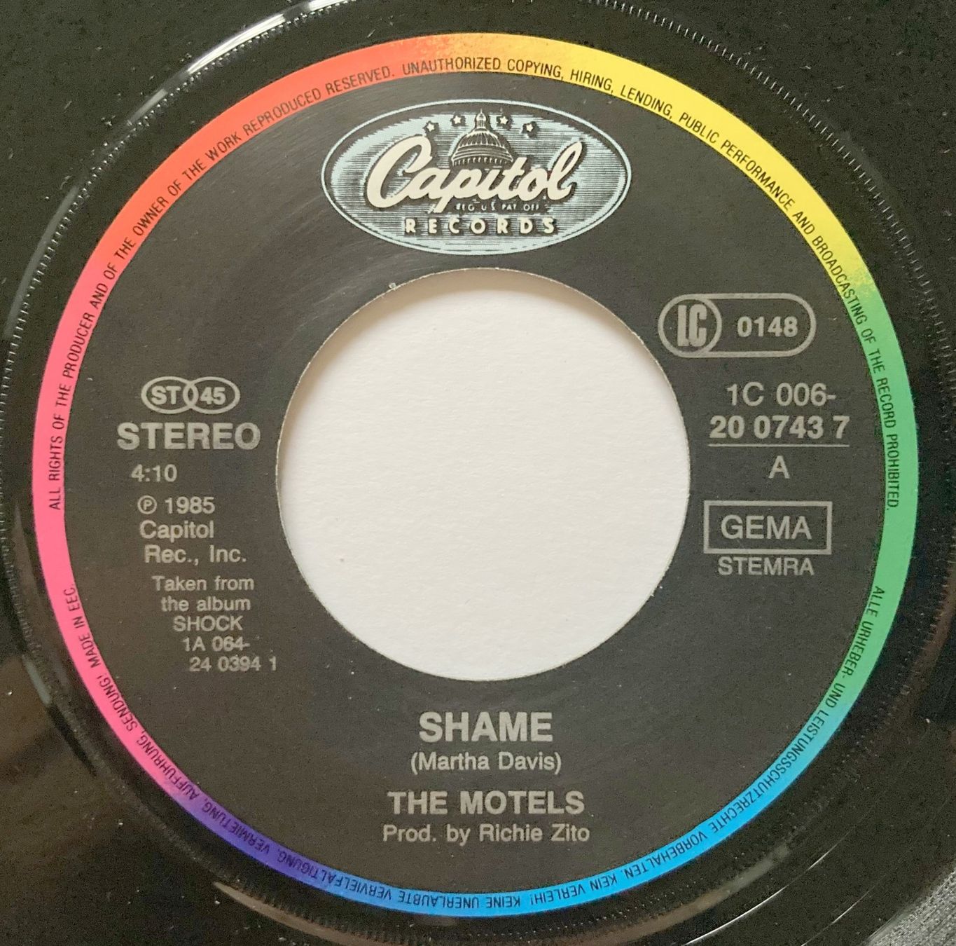 Schallplatten: THE MOTELS - SHAME – Gebraucht aus Bottens von hotter-than-hell 2