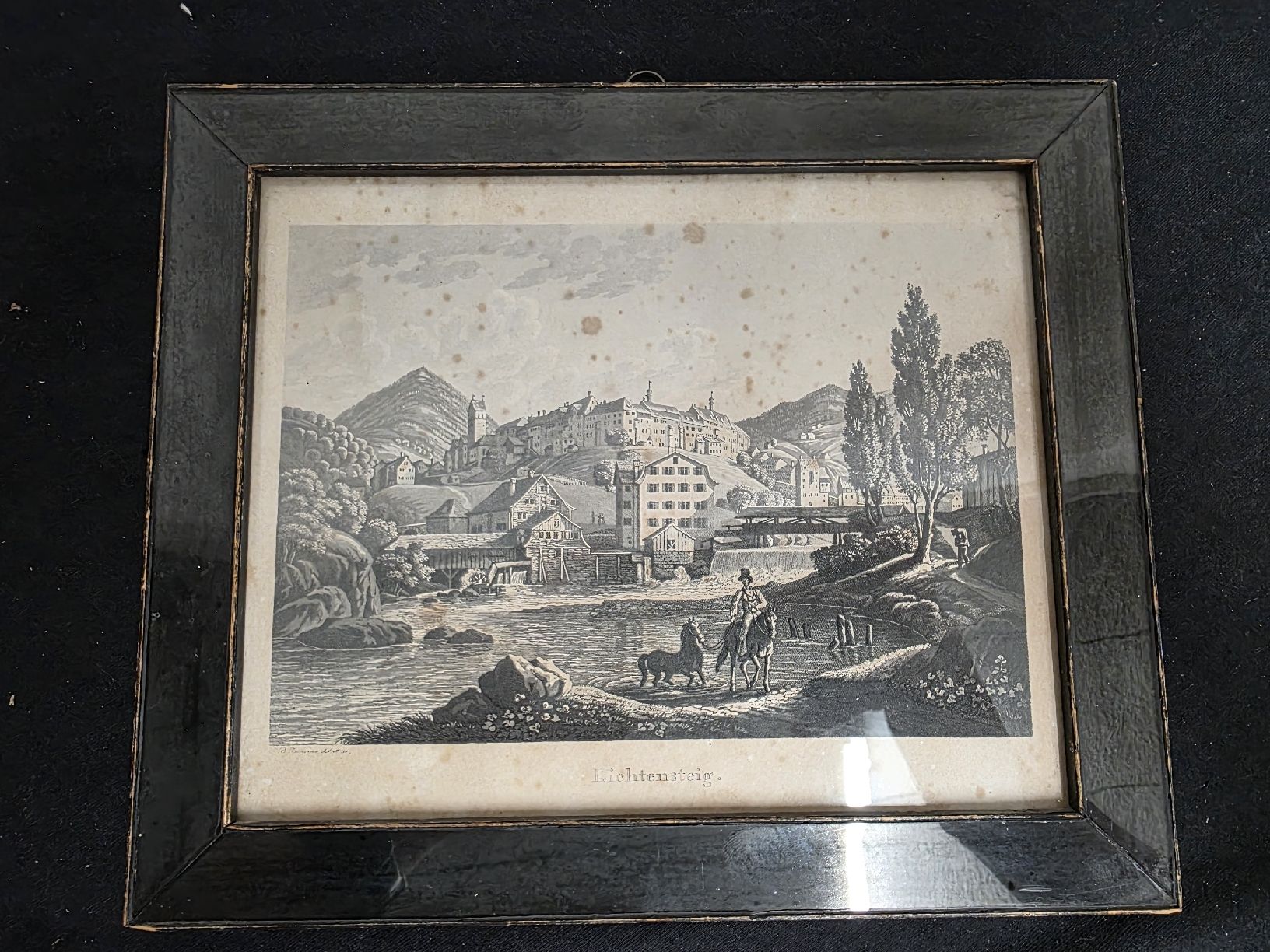 Incisioni: Originale Stich Lichtensteig, 1875, gerahmt IB Eisenring – Usato da Wolfertswil venduto da Antiko