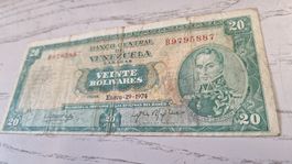 Banknote Venezuela 20 Bolivares 1974 Zustand C