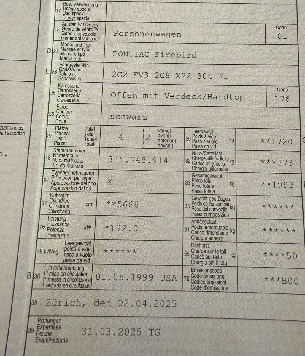 Pontiac Autos: Pontiac Firebird V8 5.7 l Jahrgang 1999 Cabrio – Gebraucht aus Elsau von Raktschau 8
