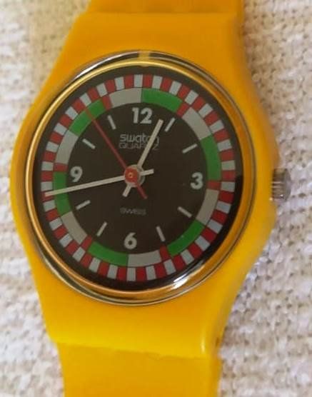 Swatch Uhren: Swatch Lady -YELLOW RACER LJ100 - – Neu und originalverpackt aus Zürich von 1-2-3 5