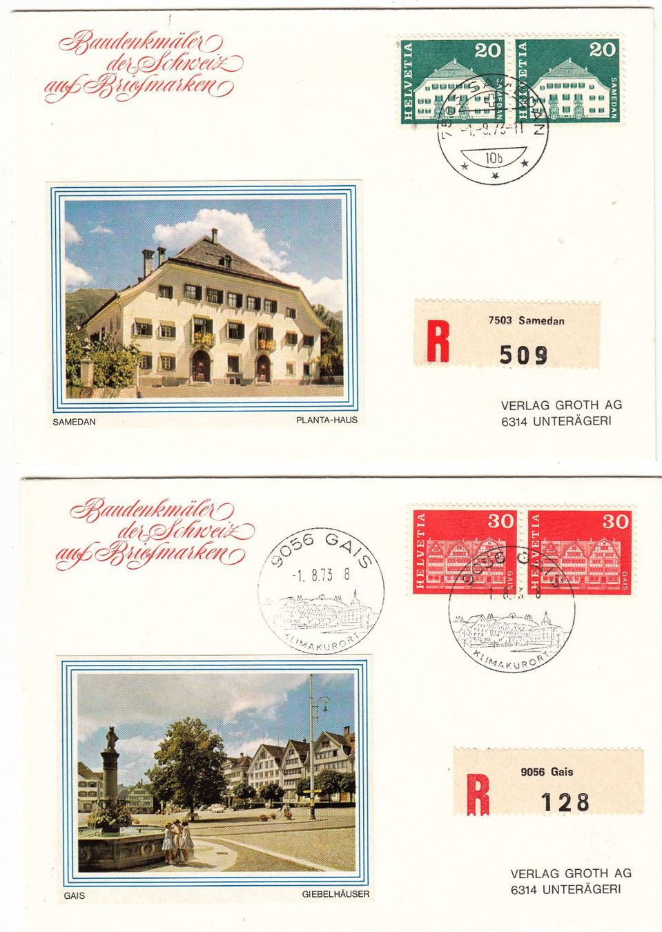 Alle Briefmarken: Eingeschriebene Briefe Baudenkmäler 1973 – Gebraucht aus Herrliberg von Lfrifda 2