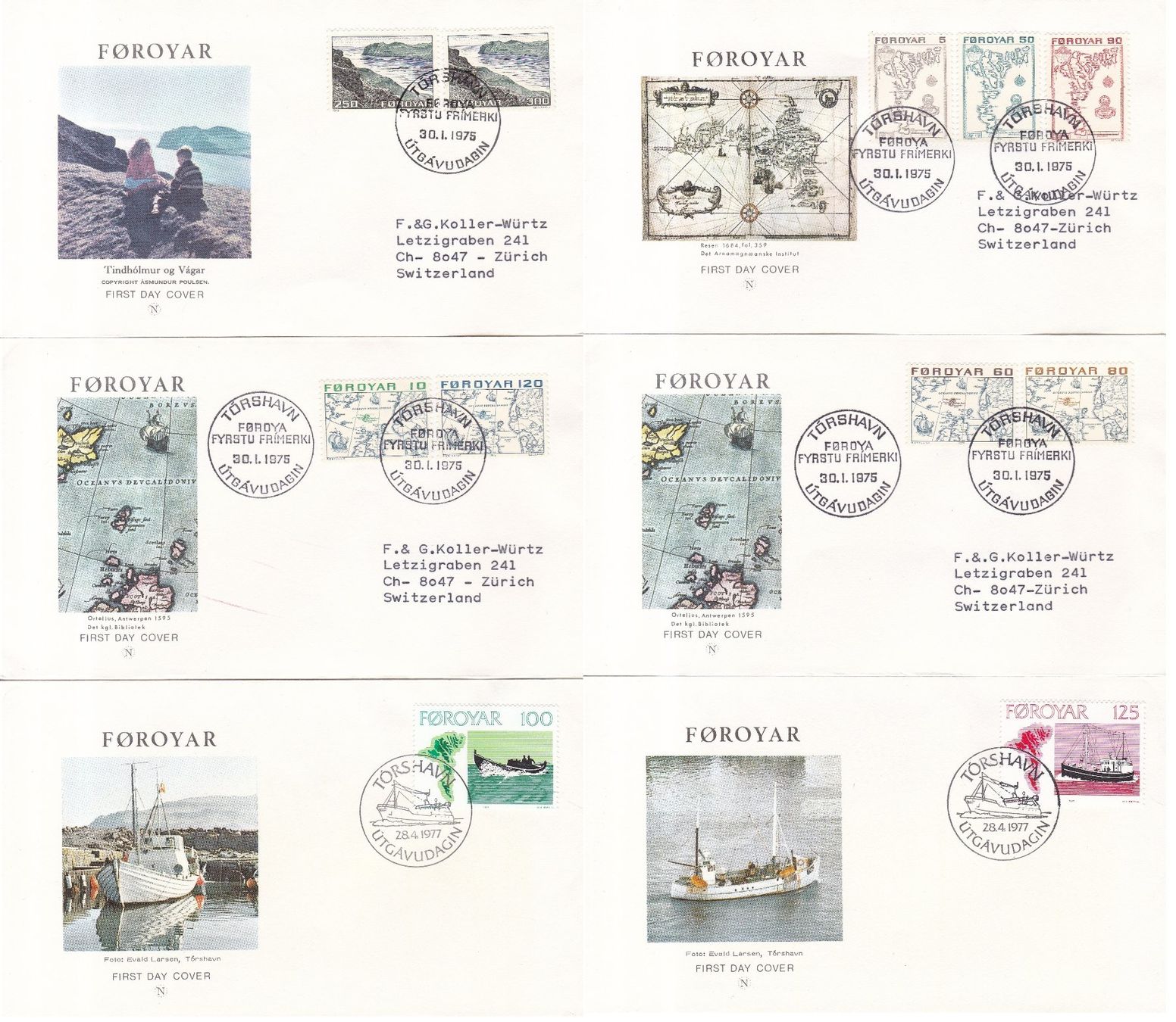 Tutti i francobolli: 56 Stk. FDCs, DK "Färöer, Grönland" ab 1969 – Usato da Münchwilen AG venduto da Nesar 2