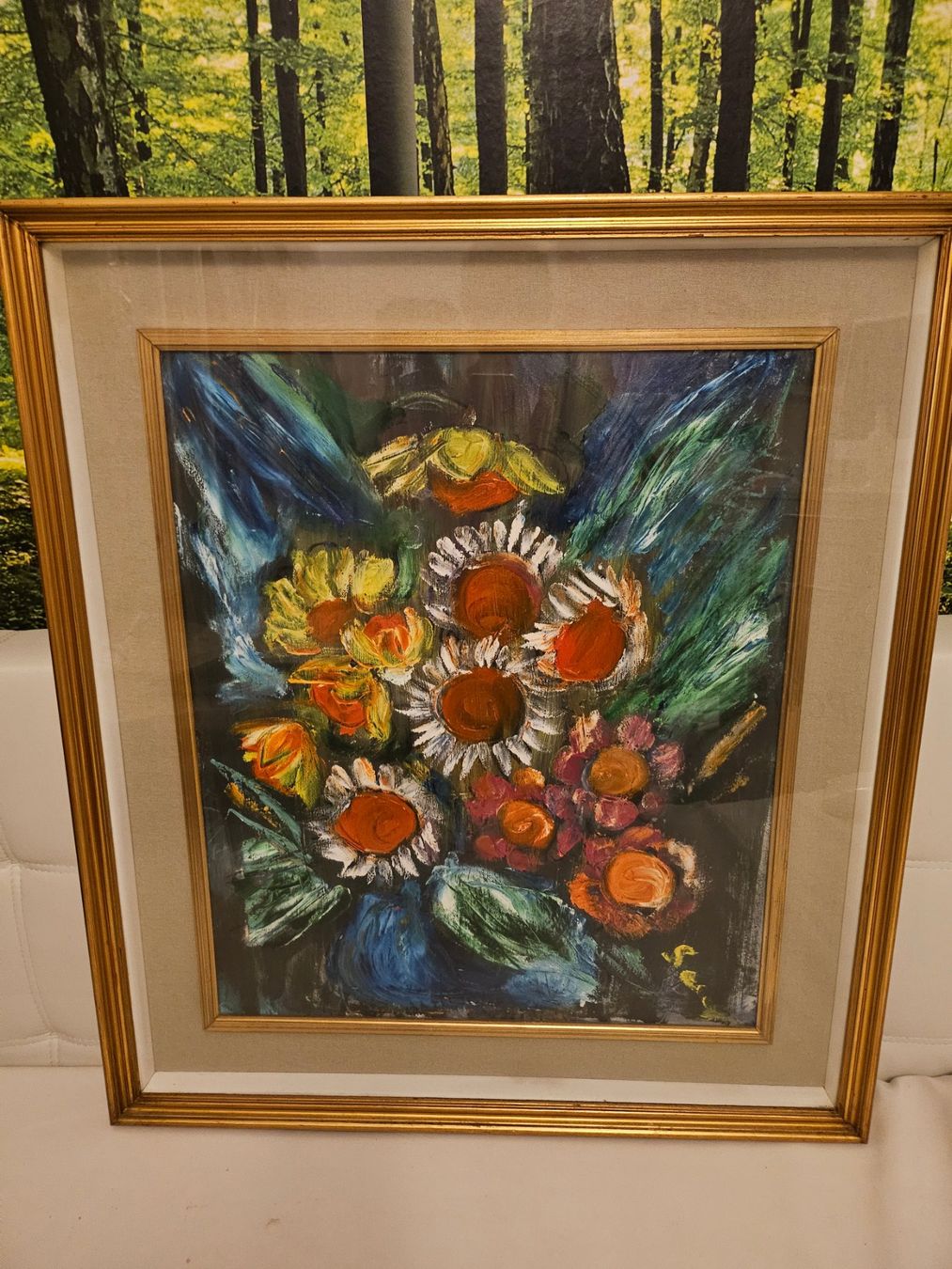 Dipinti: Stillleben Bild Sonnenblumen mit Doppelrahmen, öl – Usato da Basel venduto da lovedragon
