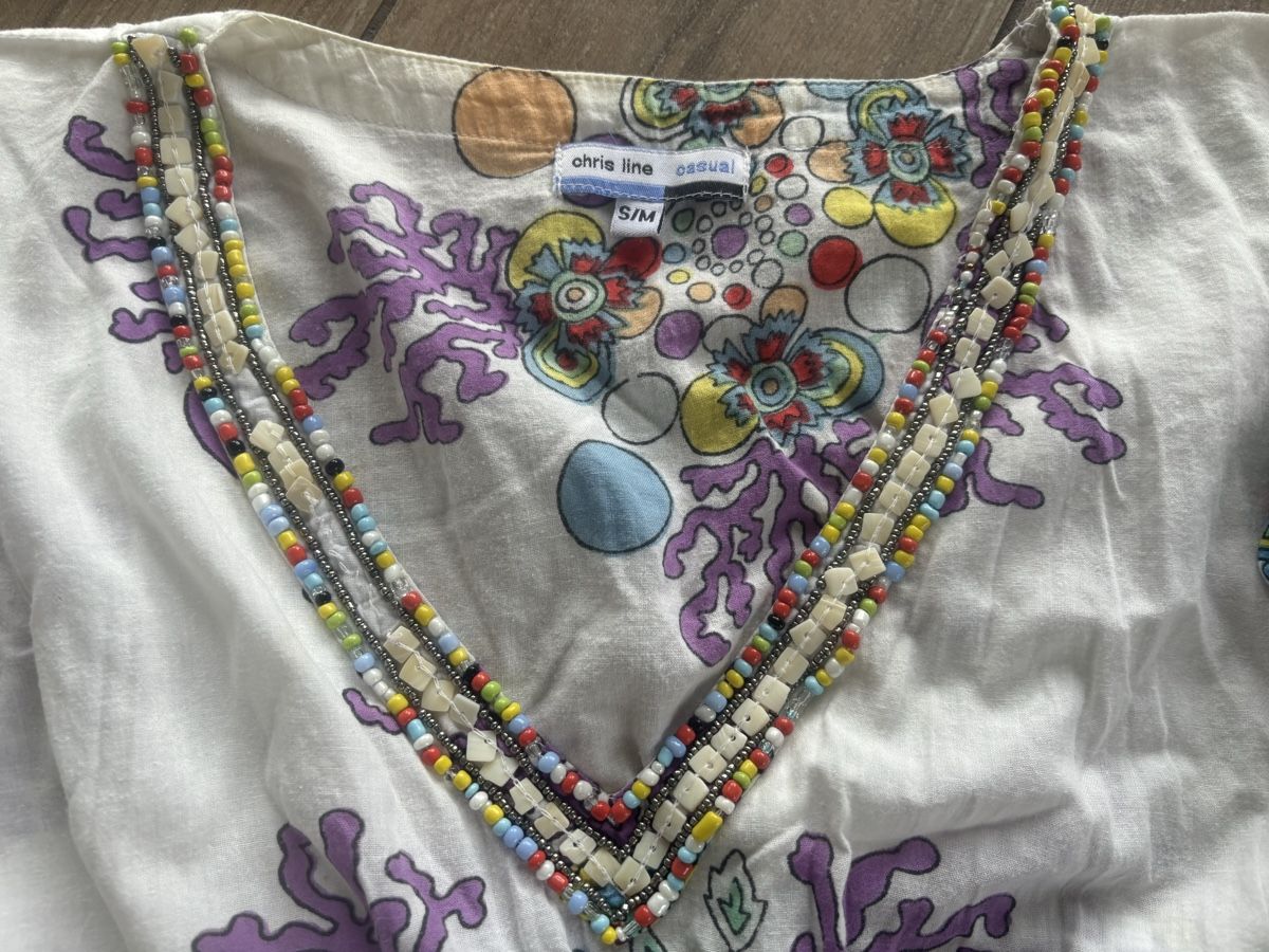 Top: S-M_Chris Line Beach Kaftan Top with beads_thin cotton – Usato da St-George venduto da elena27 1