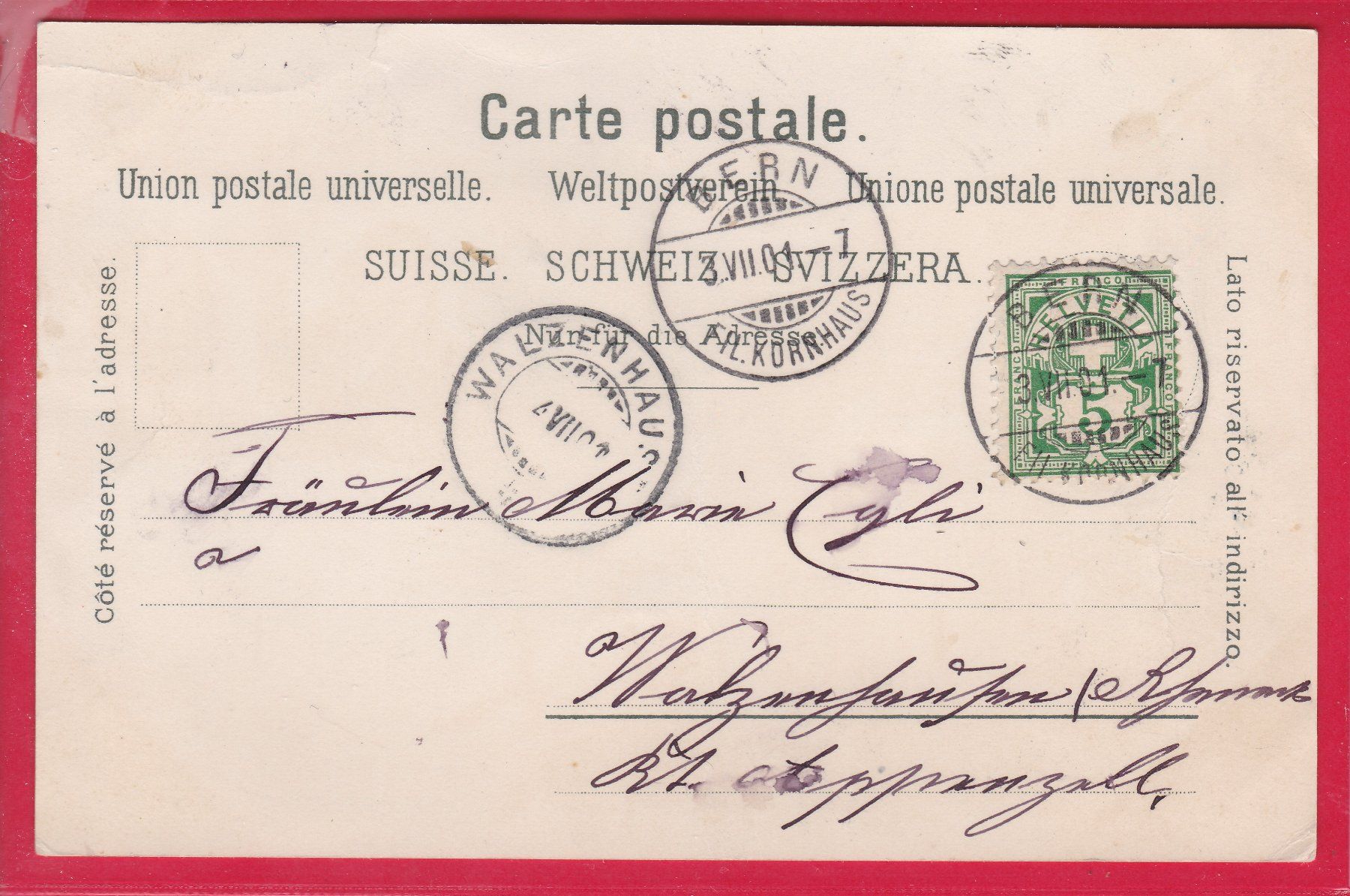 Ansichtskarten: SOUVENIR DES ALPES, 3.7.1901 – Gebraucht aus Oberrieden von Gebirgsstelze 1
