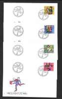 4 FDC Pro Juventute 1990 Serie Einzelmarken ET 20.11.1990