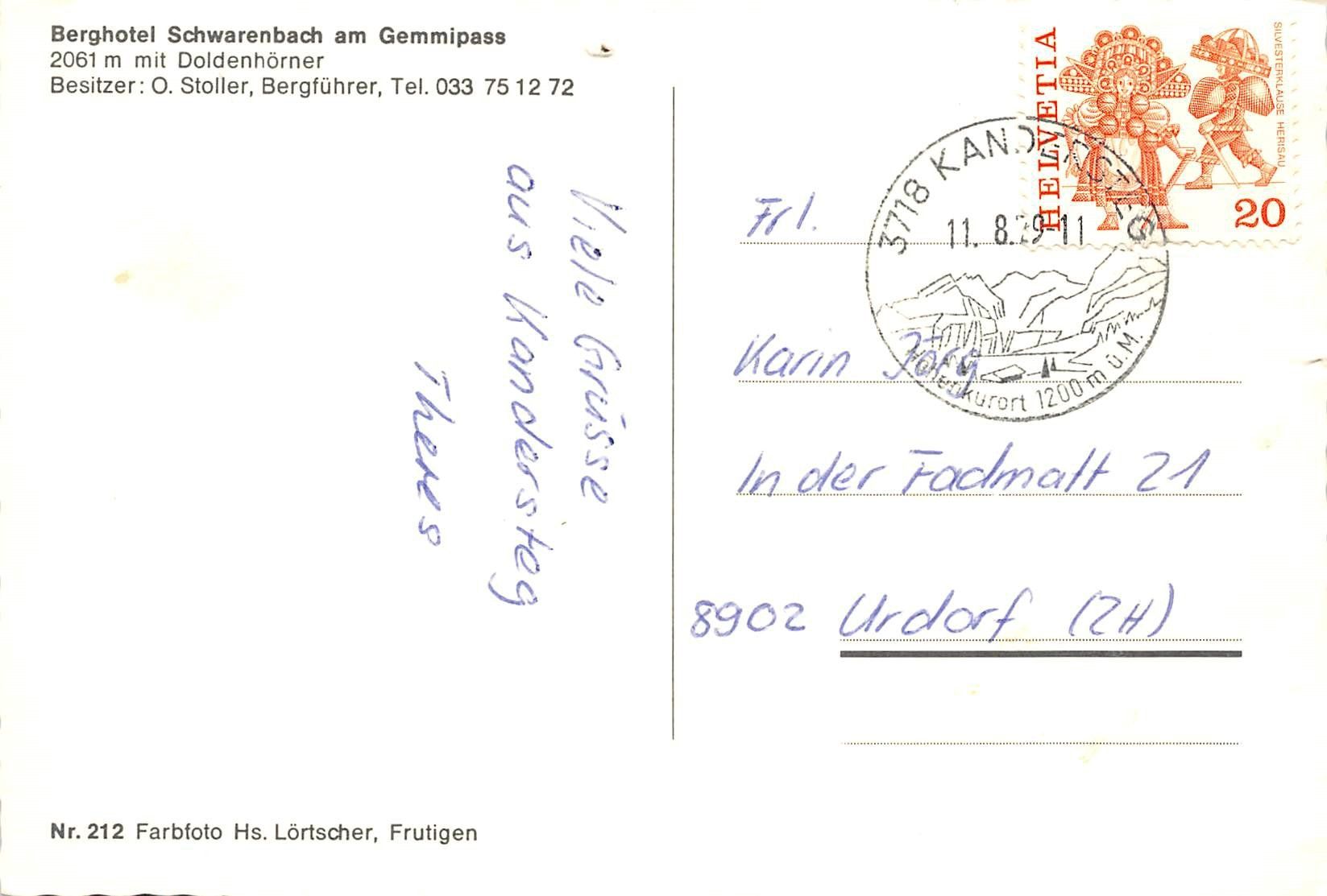 Cartoline postali: Berghotel Schwarenbach, Gemmipass – Usato da Ottikon b.Kemptth. venduto da Neptun1974 1