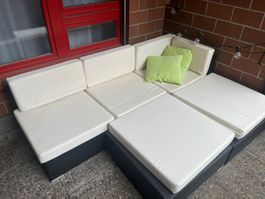 Gartenlounge Polyrattan, 5-teilig, weiss, sehr guter Zustand