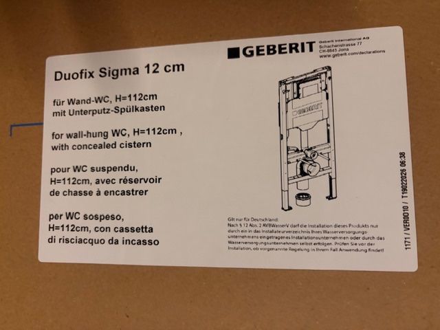 Geberit WC: Geberit Duofix Vorwandelement mit Spülkasten – Nuovo e nell'imballaggio originale da Günsberg venduto da pitsch1971 1
