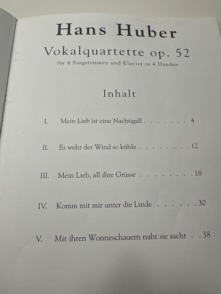 Bücher: Hans Huber Vokalquartett op. 52 Noten – Gebraucht aus Wald ZH von Martin79 2