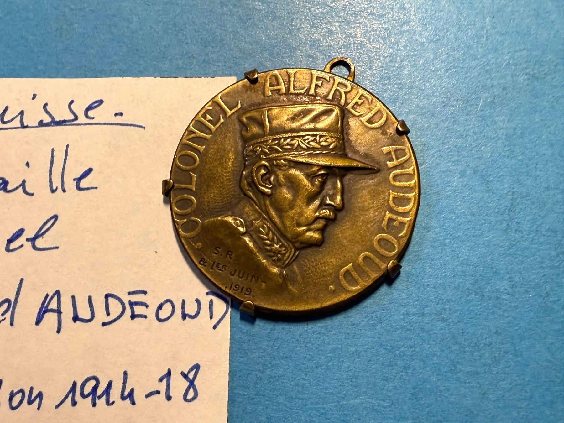 Medaglie: MEDAILLE COLONEL ALFRED AUDEOUD 1914- 1918 – Usato da genève venduto da GEnumist 1