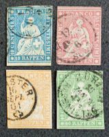 SWITZERLAND 1857–1859: «Strubeli», 4 timbres oblitérés
