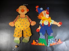 ⭐ 2x Hampelmann, Clowns, Holz, Wandfigur