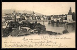 AK Solothurn, Stadtansicht mit Brücke und Türmen