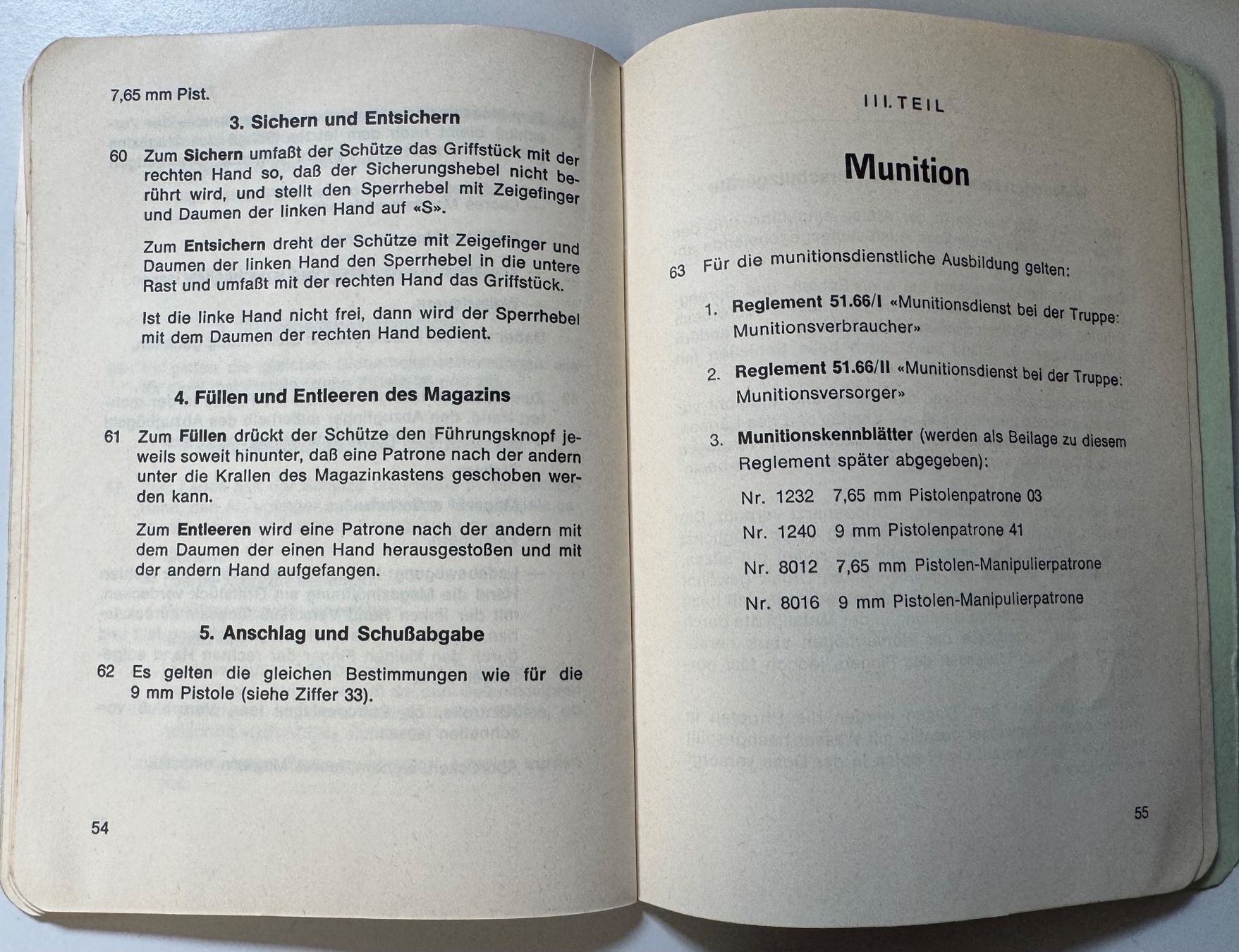 Schweizer Armee Dokumente: Reglement Armee 1962, Die Pistolen – Gebraucht aus Ostermundigen von L29 2